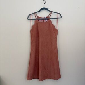 Alpa Rust Suede Feel Scalloped Mini Dress Strappy Back